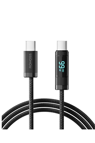 Romoss كابل USB-C إلى C بشاشة رقمية 100 واط 5 أمبير للشحن ونقل البيانات، مضفر...