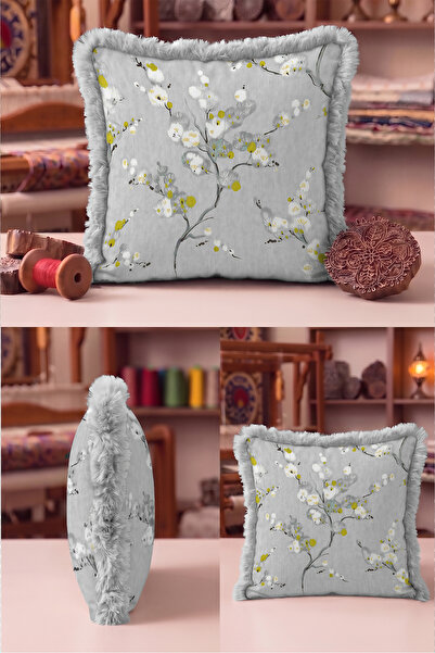 Evimde Bambaşka Floral Patterned Elegant Spring Fringed Pillowcase-Botanical ...