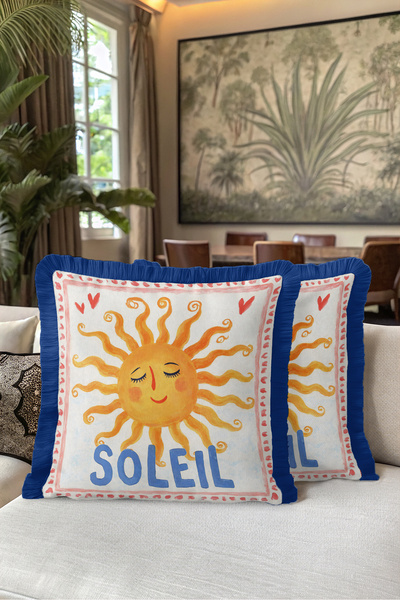Evimde Bambaşka Bohemian Italian Soleil Sun Fringed Pillowcase - Retro Yellow...