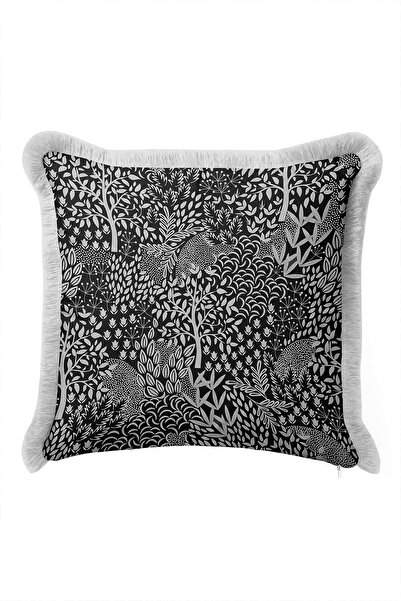 Evimde Bambaşka Forest Patterned Luxury Fringed Pillowcase - Botanical Ethnic...