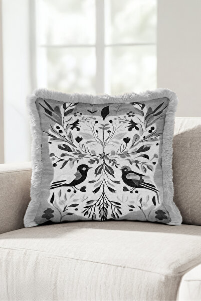 Evimde Bambaşka Fringed Pillowcase with Bird and Botanical Pattern - Elegant ...