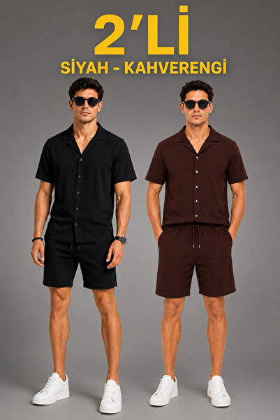 Generic Brand Men's 2-Piece Crepe Fabric Pocket Shirt Shorts Set Short Sleeve...