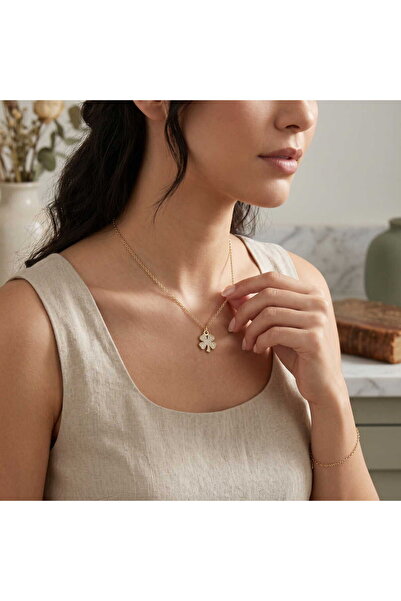 HOBİSY GIFT SHOP Lucky Four-Leaf Clover Necklace - Zircon Stone - Non-Tarnish...