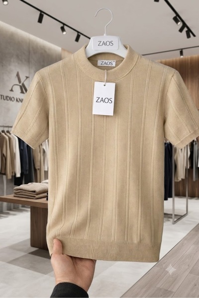 zs zaos fashion Men's Summer Short-Sleeved Crew Neck Knitwear T-Shirt 0 Colla...