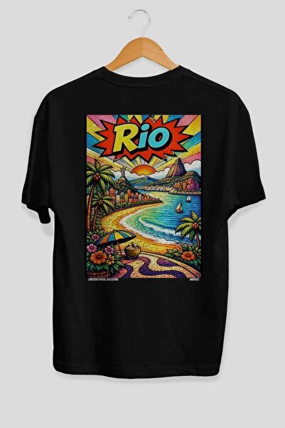Ankhises Μπλουζάκι Rio Brazil Μαύρο Oversize Country City με στάμπα στην πλάτ...