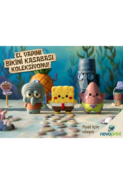 nevoPrint Bikini Kasabası 3D Figür Seti - Süngerbob Squidward Patrick Sevimli...