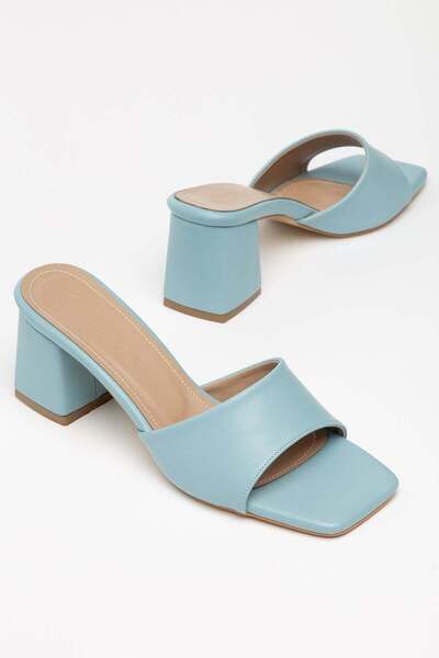 Dilimler Ayakkabı Patent Leather and Flat Sole Blue Women's Heeled Slippers