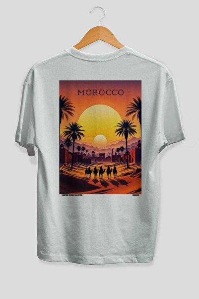Ankhises Μαρόκο Λευκό Oversize T-Shirt Unisex με στάμπα στην πλάτη, 100% βαμβ...