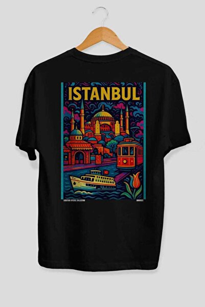 Ankhises Ιστανμπούλ Τουρκία Μαύρο Oversize Country City T-Shirt με στάμπα στη...