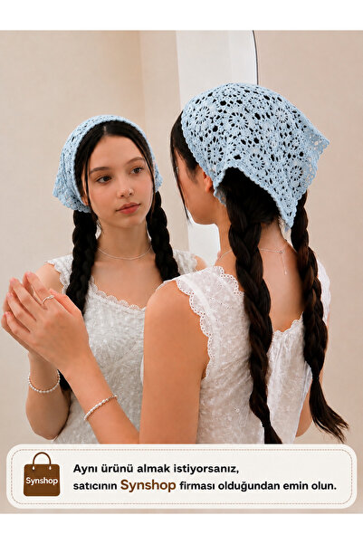 synshop Blue Mesh Premium Knitted Triangle Bandana Alaçatı Bandă de păr Femei...