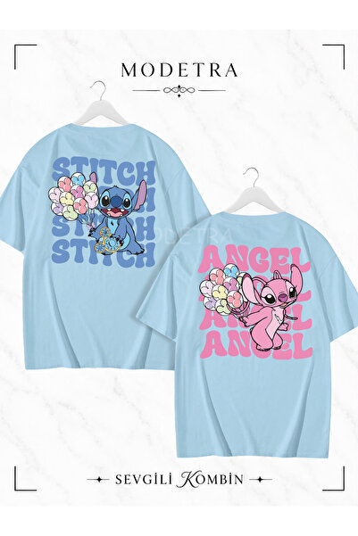 Modetra Women Men Unisex Stitch Angel Written Back Printed Lover Couple Combi...