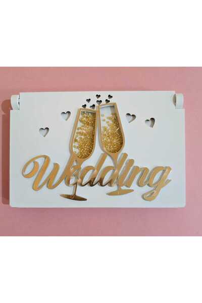 Ania.Shop Cutie pentru verighete din lemn „Wedding” – Model Pahare de Șampanie
