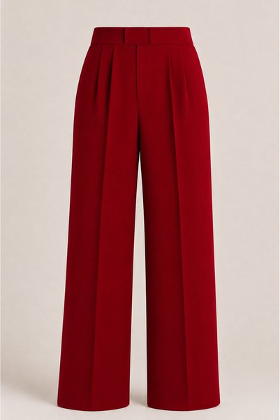 ALİNDA Women's Velcro High Waist Wide Leg Palazzo Trousers Red