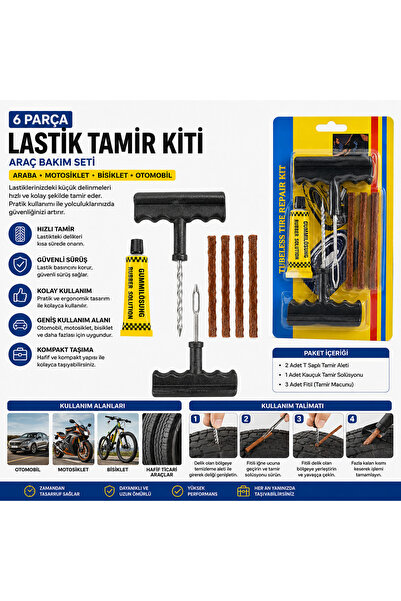 LOACANDLECO 6 Parça Lastik Tamir Kiti Araç Motosiklet Bisiklet Otomobil Tubel...