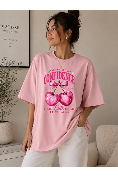 cesita Cherry Printed Cotton Pink T-Shirt T-Shirt