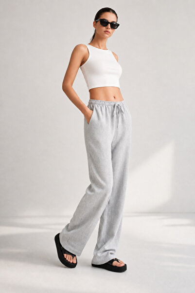 Hazel Women's Light Gray Linen Blend Loose-Fit Trousers
