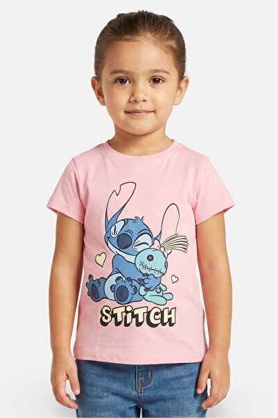 Disney Toddlers Girl Crew Neck Short Sleeve Lilo And Stitch Print T-Shirt, Pink