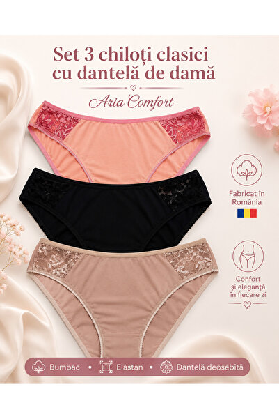 Aria Comfort ✨ Set 3 Chiloți Clasici Damă – Bumbac moale, (Portocaliu Caisă, ...