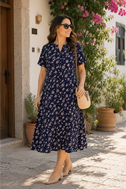 ÖNE BUTİK Women's Summer Shirt Dress with Buttons from Collar to Skirt and Po...