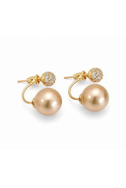 Nevara Women's Fashion Gold Pearl Design Earrings with Shiny Crystal - Luxuri...