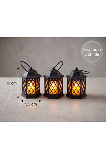 RubaTrend Balkon Süsü Mini Fener / 3’lü Dekoratif LED Mumluk Seti