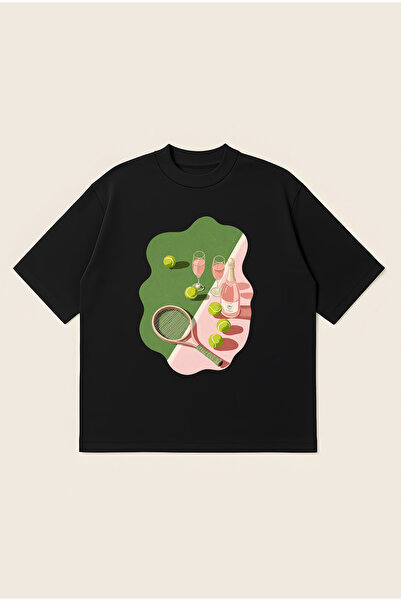 Moon Dancer Tennis and Vine Printed Oversize Boxy Cut Unisex 100% Cotton Tshi...