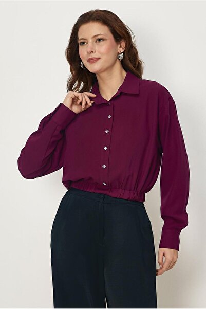Alvina Shirt Collar Crepe Bluz 46758