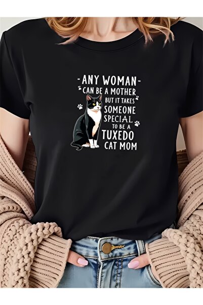 NOURAM تي شيرت نسائي، تي شيرت مطبوع عليه Cat Mom باللون الأسود بأكمام قصيرة و...