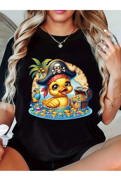 212Wear Women's Duck Print Summer T-Shirt - Casual Round Neck Short Sleeve Bl...