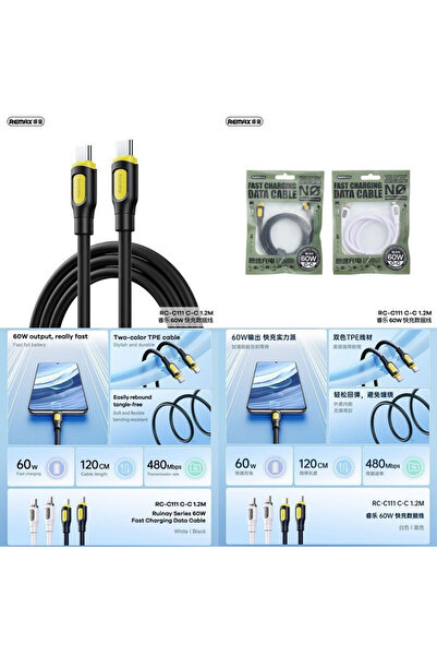 Remax Καλώδιο USB 2.0 USB-C αρσενικό - USB-C 60W Μαύρο 1μ (RC-C111)