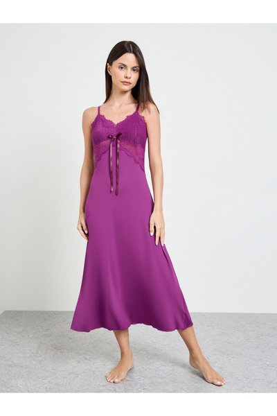 Take Two By Styli Purple Lace Trim Strappy Slip Dress
