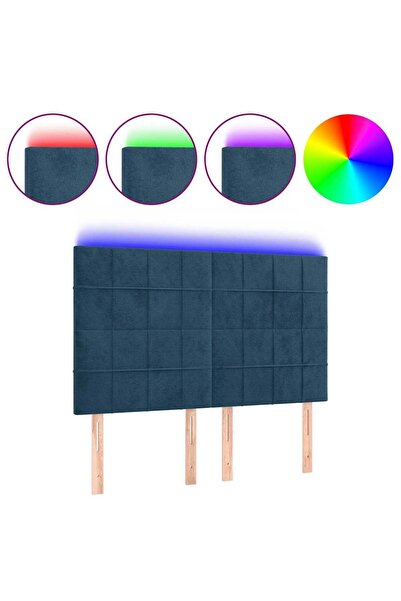 vidaxl Tăblie de pat cu LED, albastru închis, 144x5x118/128cm, catifea