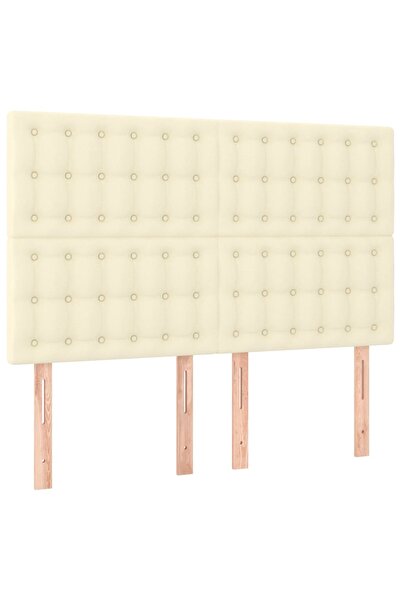 vidaxl Tăblie de pat crem 144x5x118/128 cm piele ecologică