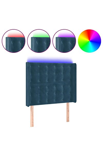 vidaxl Tăblie de pat cu LED, albastru închis, 83x16x118/128cm, catifea