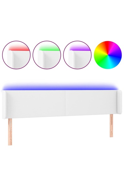 vidaxl Tăblie de pat cu LED, alb, 183x16x78/88 cm, piele ecologică