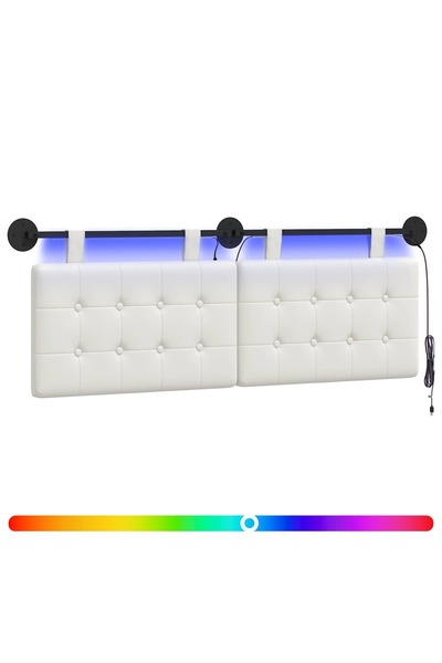vidaxl Tăblie de pat suspendată Cu lumină LED Alb Piele artificială