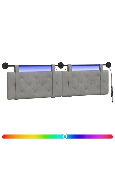 vidaxl Tăblie de pat suspendată Cu lumină LED Gri deschis Catifea