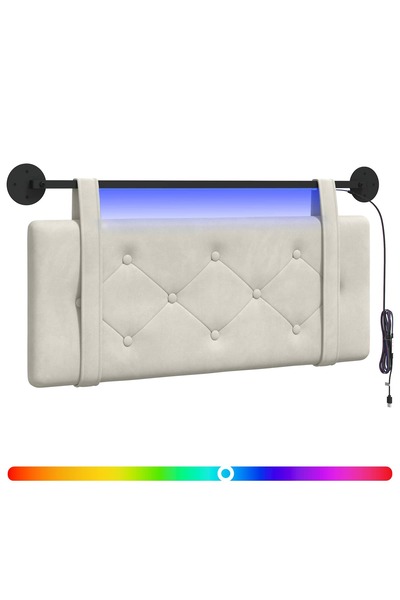 vidaxl Tăblie de pat suspendată Cu lumină LED Crem Catifea