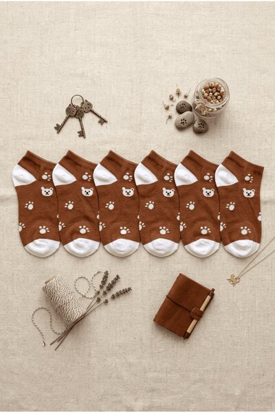 hadiora Women's Brown 6-Piece Booties Socks Set with Teddy Bear Figures - Cot...