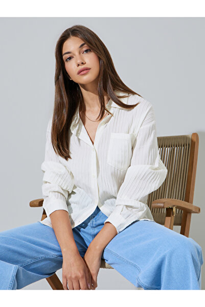 Styli White Textued Long Sleeve Longline Shirt