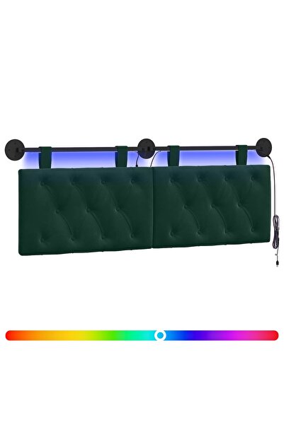 vidaxl Tăblie de pat suspendată Cu lumină LED Verde închis Catifea