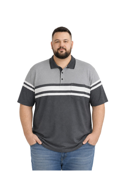 BattalModa Men's Large Size Black Polo Collar Short Sleeve Nightline T-Shirt ...