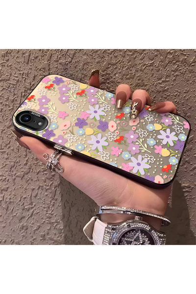 PATTERNOVA iPhone XR Uyumlu Tam baskılı küçük çiçek sert kılıf, basit tam kap...