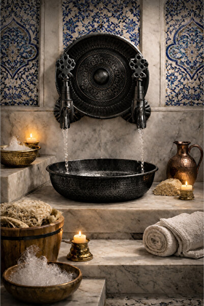 vb vitrinbanyo Kurna Musluğu Hamam Musluğu Hamam Tası Komple Set Siyah Renk P...