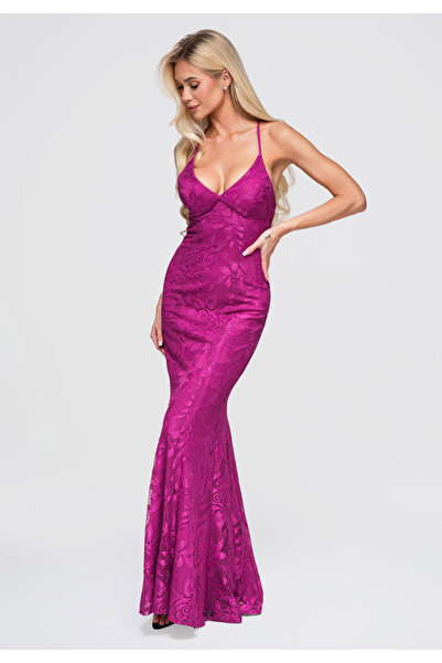 Larica Damen Maxikleid, Figurbetonte Silhouette, V-Ausschnitt LA-OM-DLR376