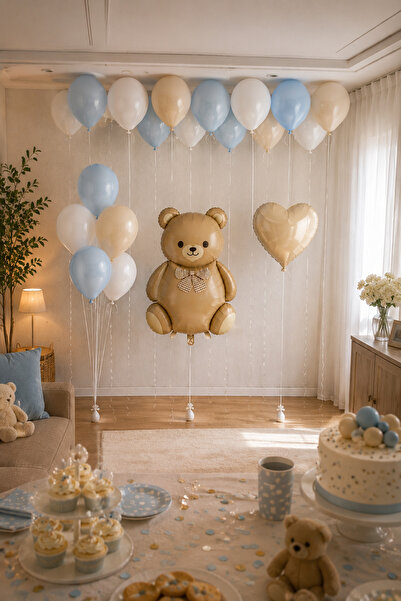 HAPPYLOOPPARTY Бохемски комплект фолиеви балони с плюшено мече, 15 броя балон...