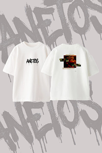 Anetos The Weeknd_104 Design Back Printed Cotton White Oversize T-Shirt