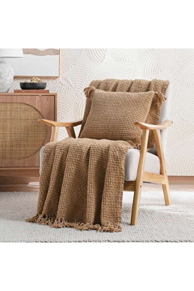 PAN HOME Kolby Chenille 2-piece Throw & Cushion set 125x150+45x45cm - Beige