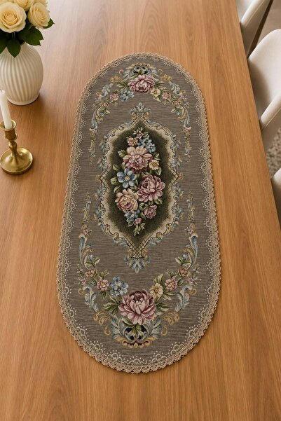 Yeshome Collection Royal Bouquet Şönilli Goblen 40X90 Oval Runner - Coffee Ta...