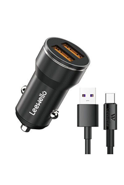 LEEWELLO Φορτιστής αυτοκινήτου 18W με θύρες: 2xUSB και καλώδιο Type-C, Μαύρο